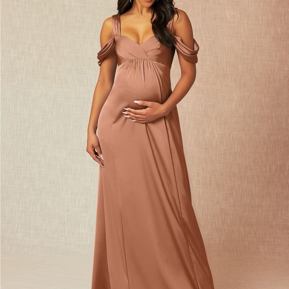 Chic Tan Off-Shoulder Maxi Dress